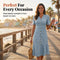 Women's Button-Up V-Neck Short Sleeve Midi Dress