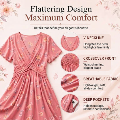 Floral V-Neck Twist-Waist Dress — Elegant Yet Easygoing for Any Occasion