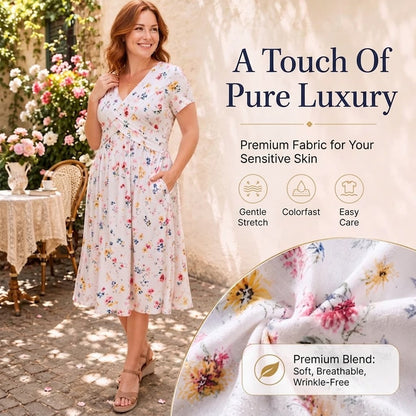 Floral V-Neck Twist-Waist Dress — Elegant Yet Easygoing for Any Occasion