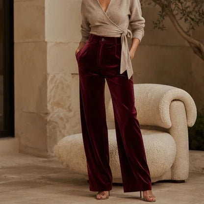 ✨ Elevated Comfort | Women's High-Waisted Velvet Wide-Leg Pants