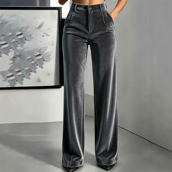✨ Elevated Comfort | Women's High-Waisted Velvet Wide-Leg Pants