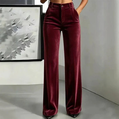 ✨ Elevated Comfort | Women's High-Waisted Velvet Wide-Leg Pants